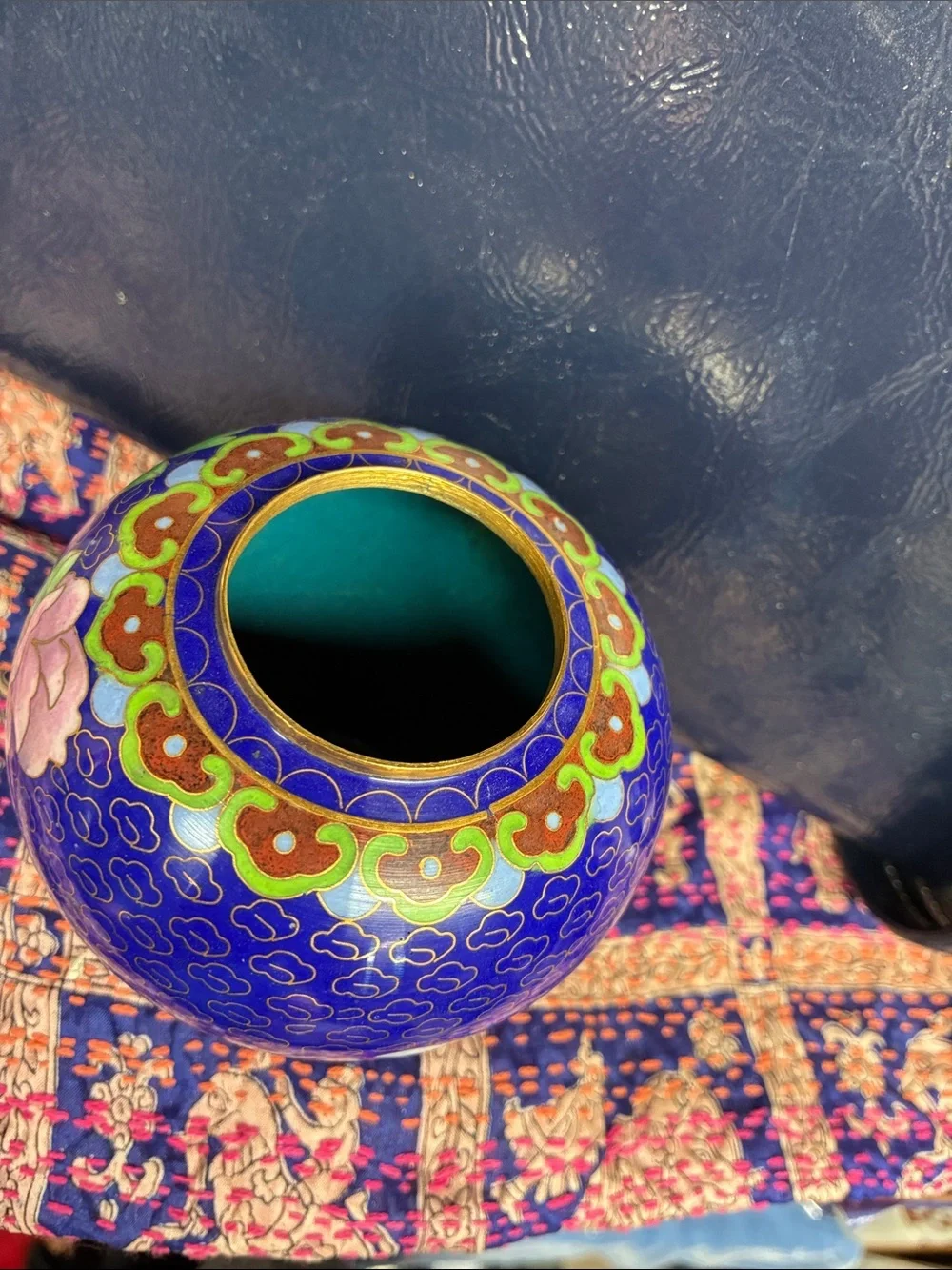 Cobalt Blue Floral Cloisonné Vase - Decorative Home Accent
